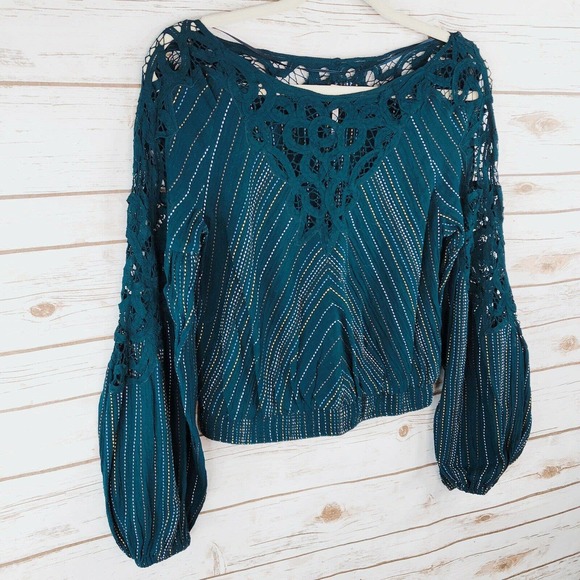 Free People Top Size XS Floral Lace Stripe Balloon - Picture 2 of 9